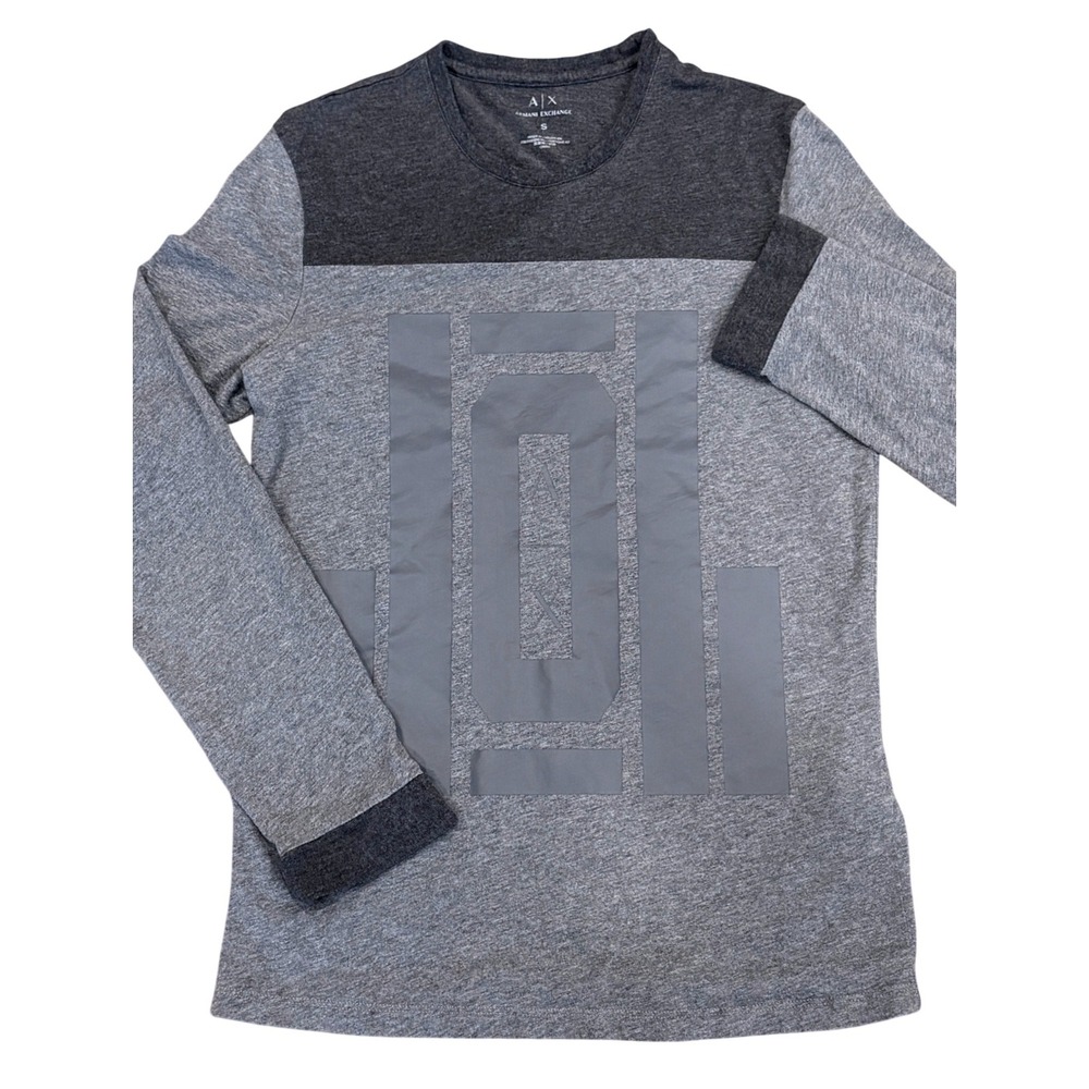 Armani Exchange Mens Small Grey Colorblock Graphic Long Sleeve